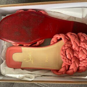 Christian Louboutin Marmela Leather Flat Sandal Coral Color Size 39